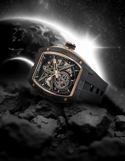 Equinox Black Dial Rose Gold Silicone Skeleton Watch