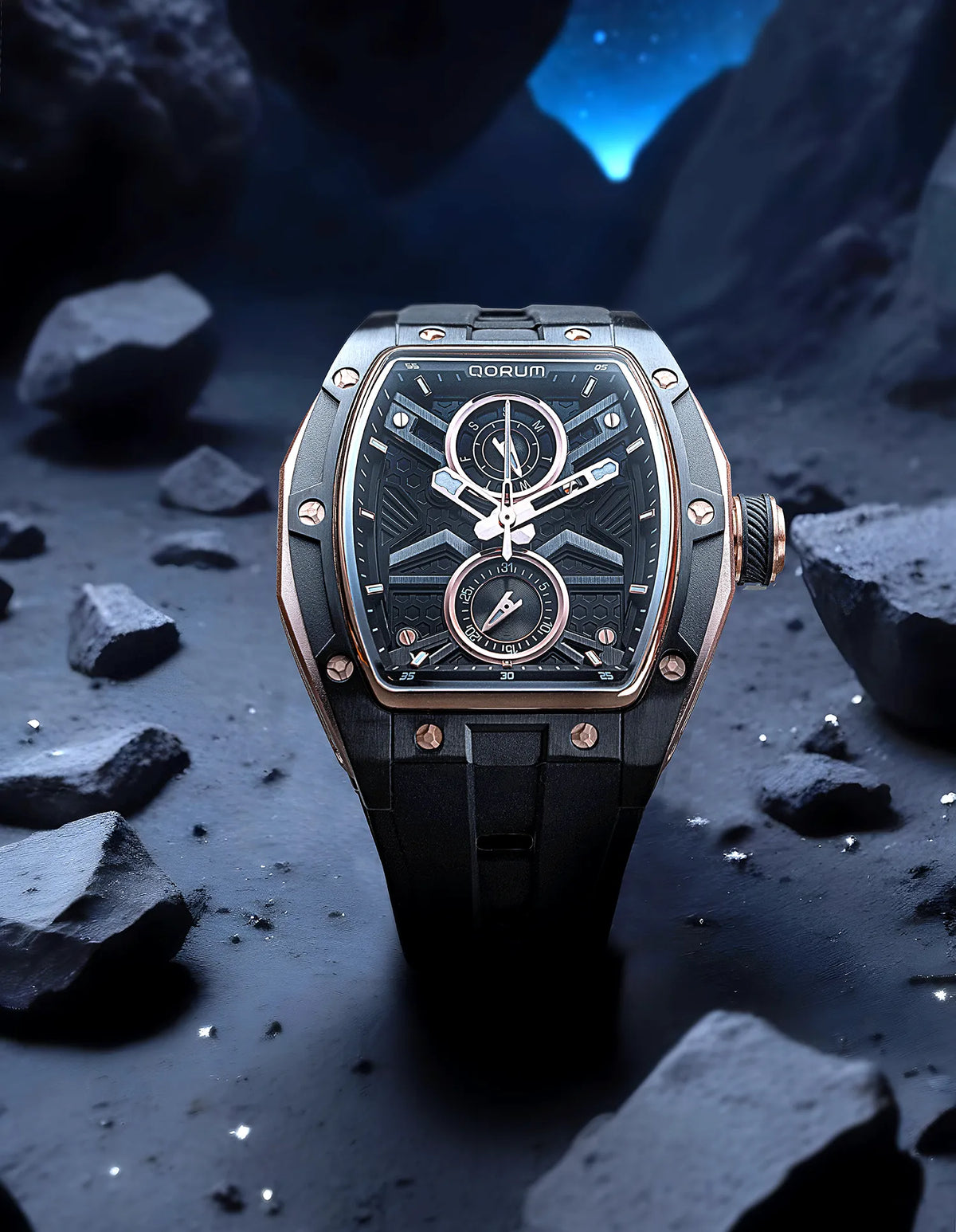 Equinox Black Dial Rose Gold Multi-Function Watch