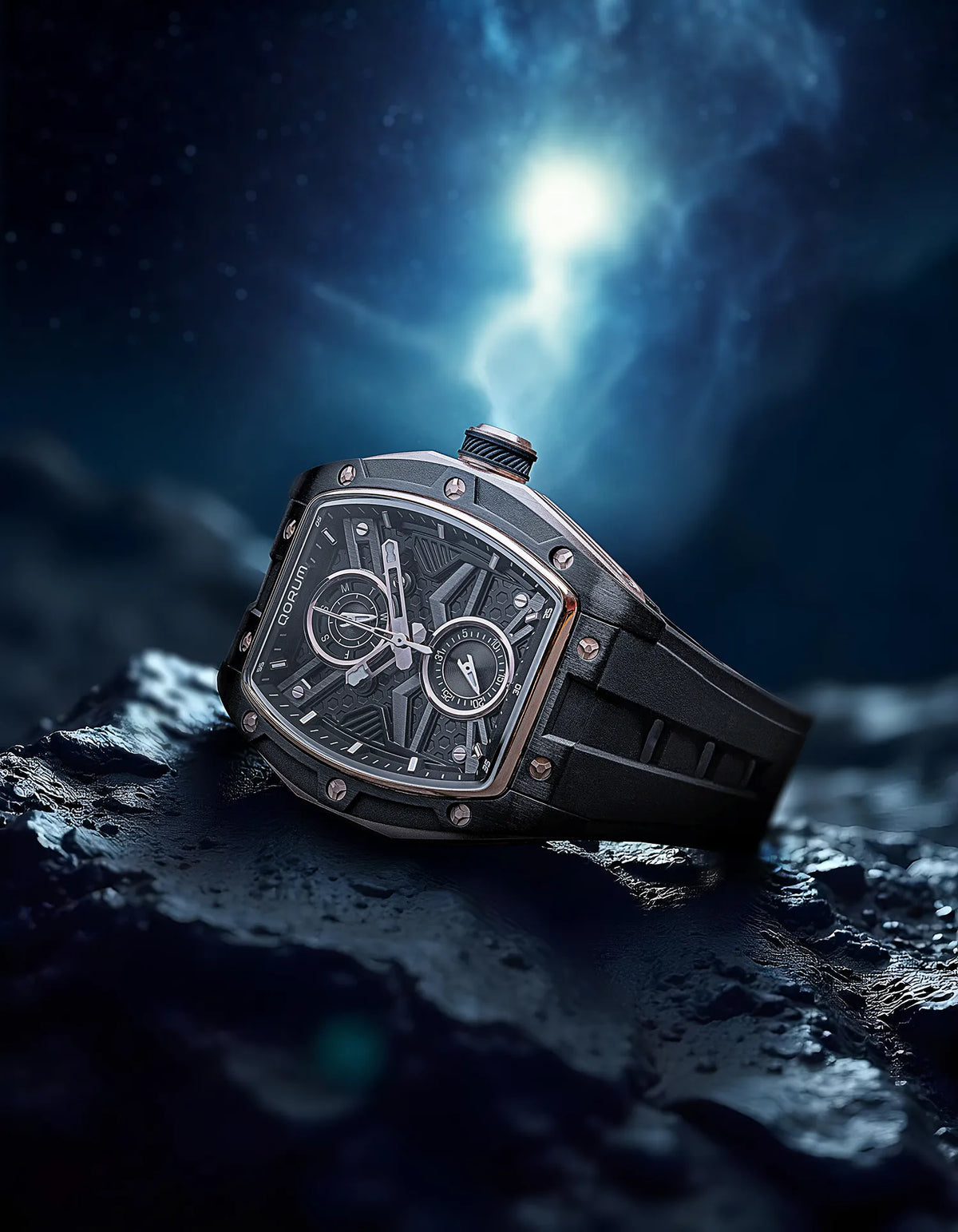 Equinox Black Dial Rose Gold Multi-Function Watch