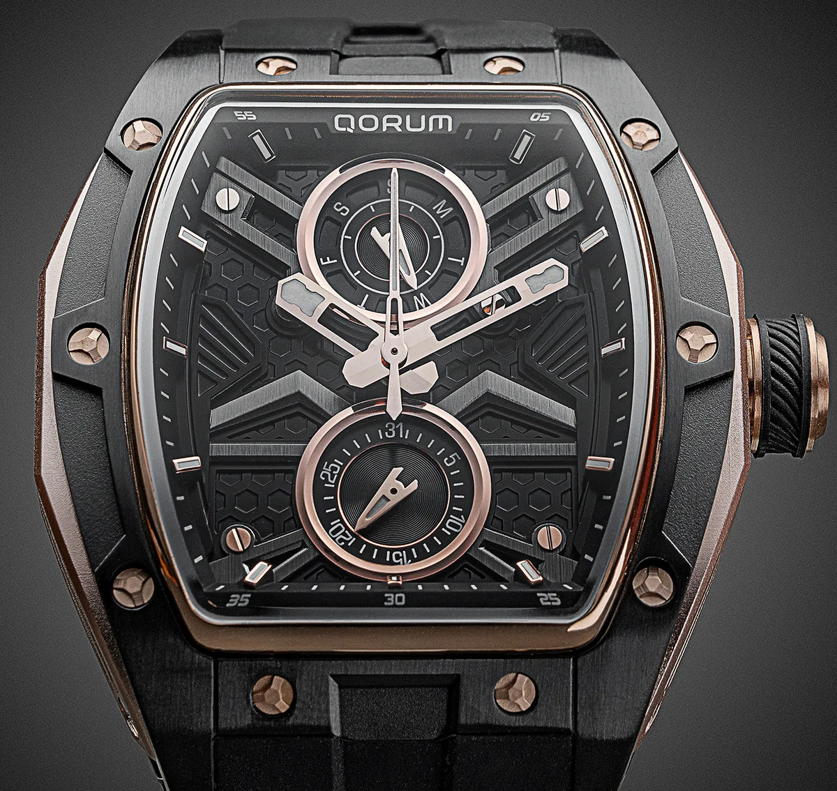 Equinox Black Dial Rose Gold Multi-Function Watch