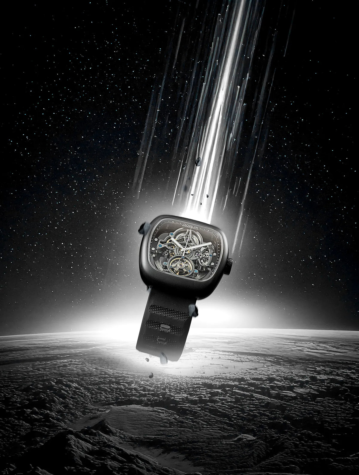 Equinox Black Dial Square Case Skeleton Watch