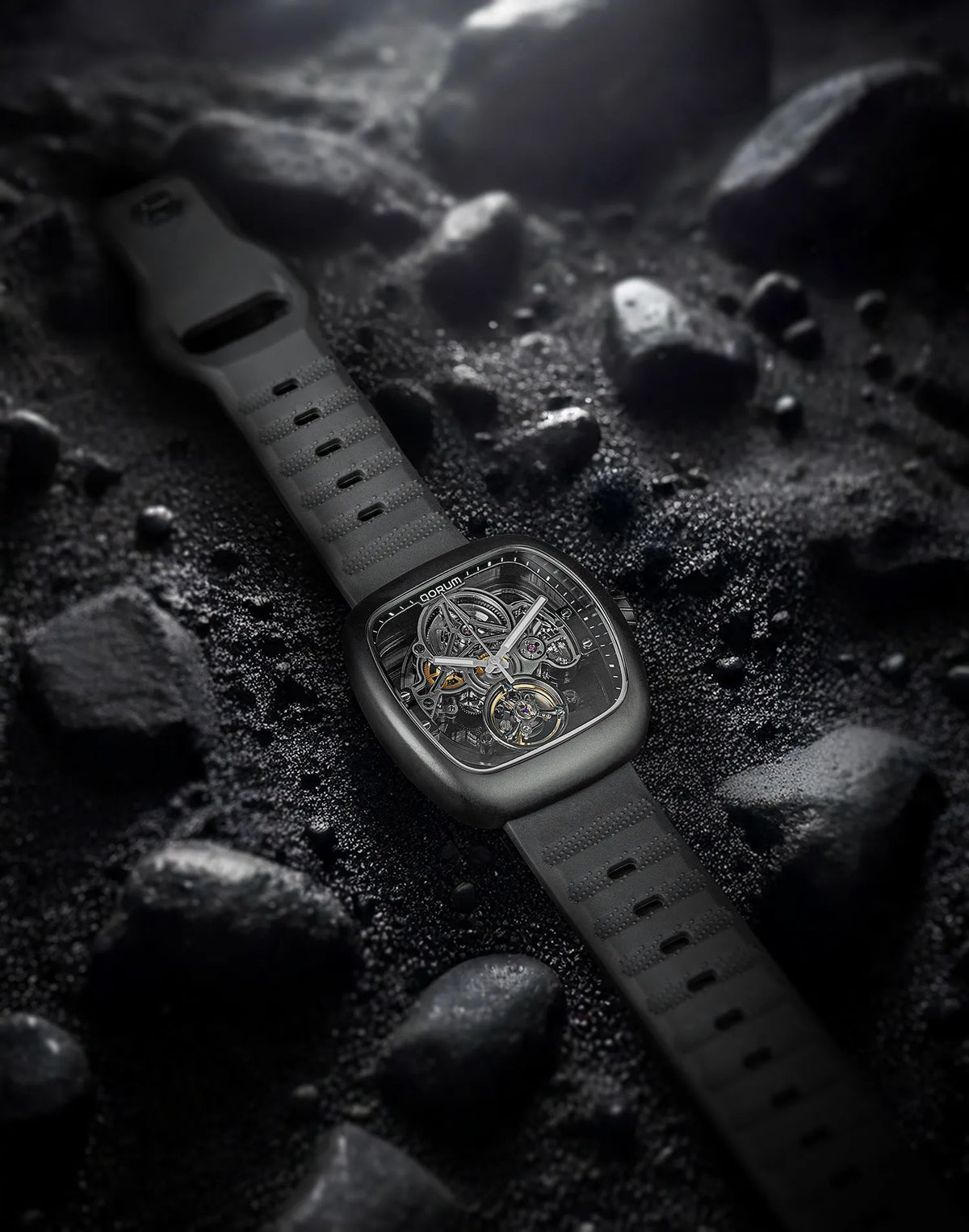 Equinox Black Dial Square Case Skeleton Watch