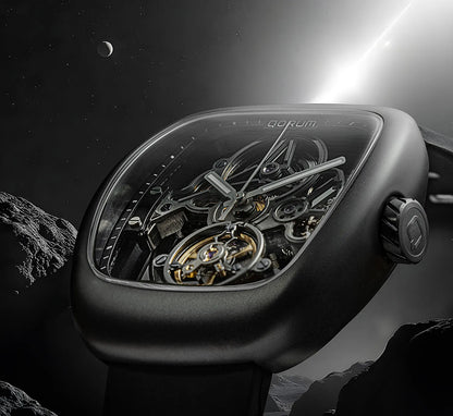 Equinox Black Dial Square Case Skeleton Watch