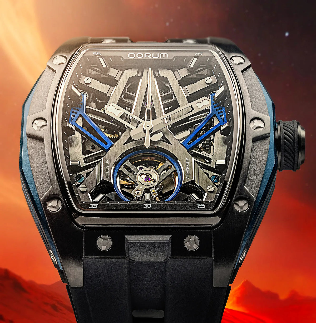 Equinox Black Dial Blue Silicon Skeleton Watch