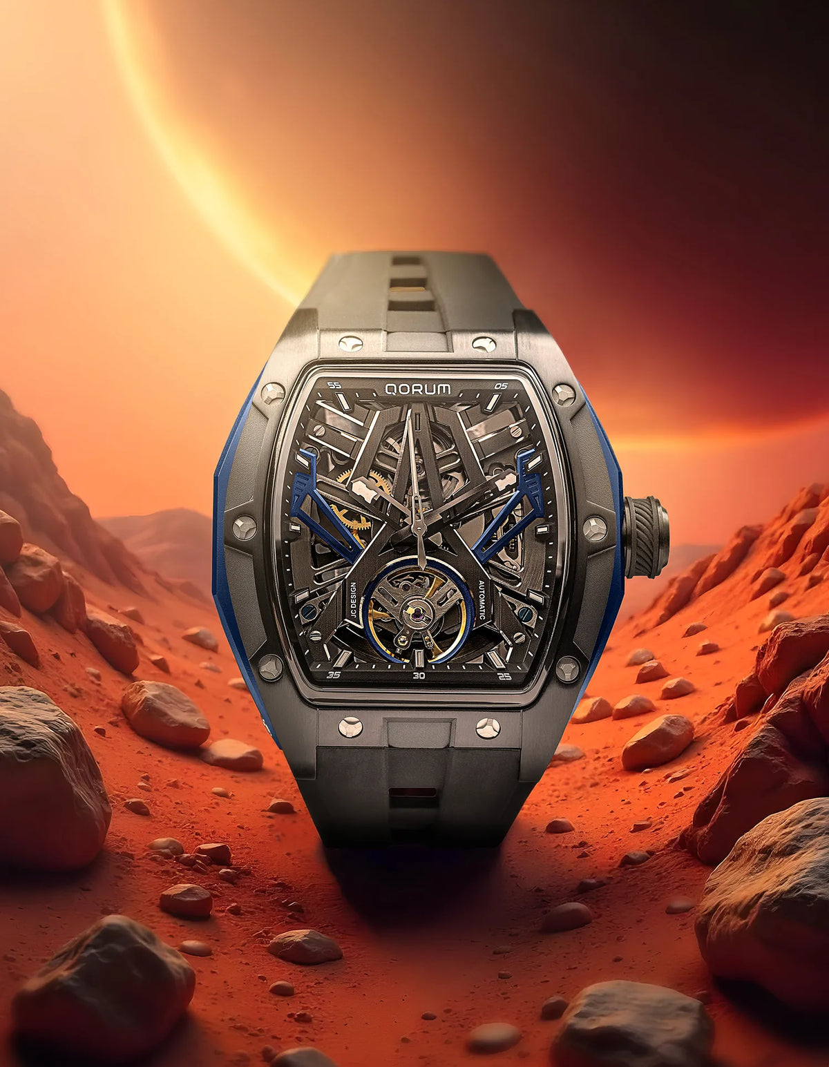 Equinox Black Dial Blue Silicon Skeleton Watch