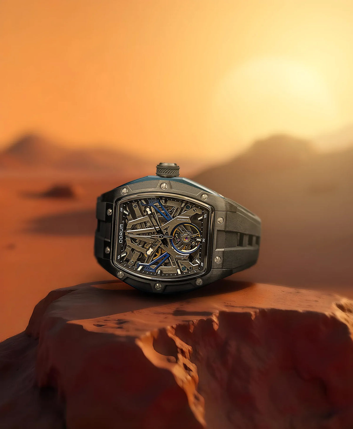 Equinox Black Dial Blue Silicon Skeleton Watch