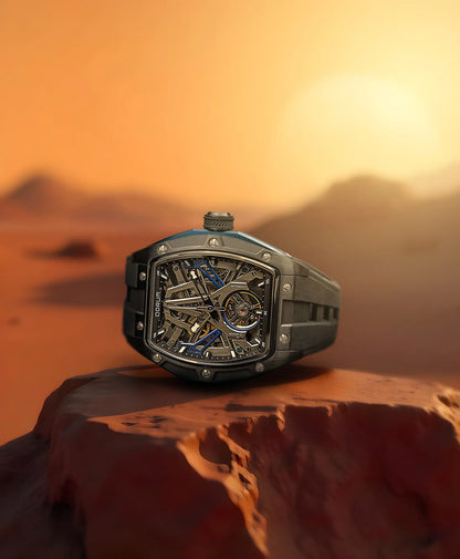 Equinox Black Dial Blue Silicon Skeleton Watch