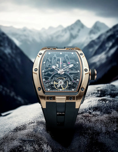 Equinox Black Dial Rose Gold Skeleton Watch 9198