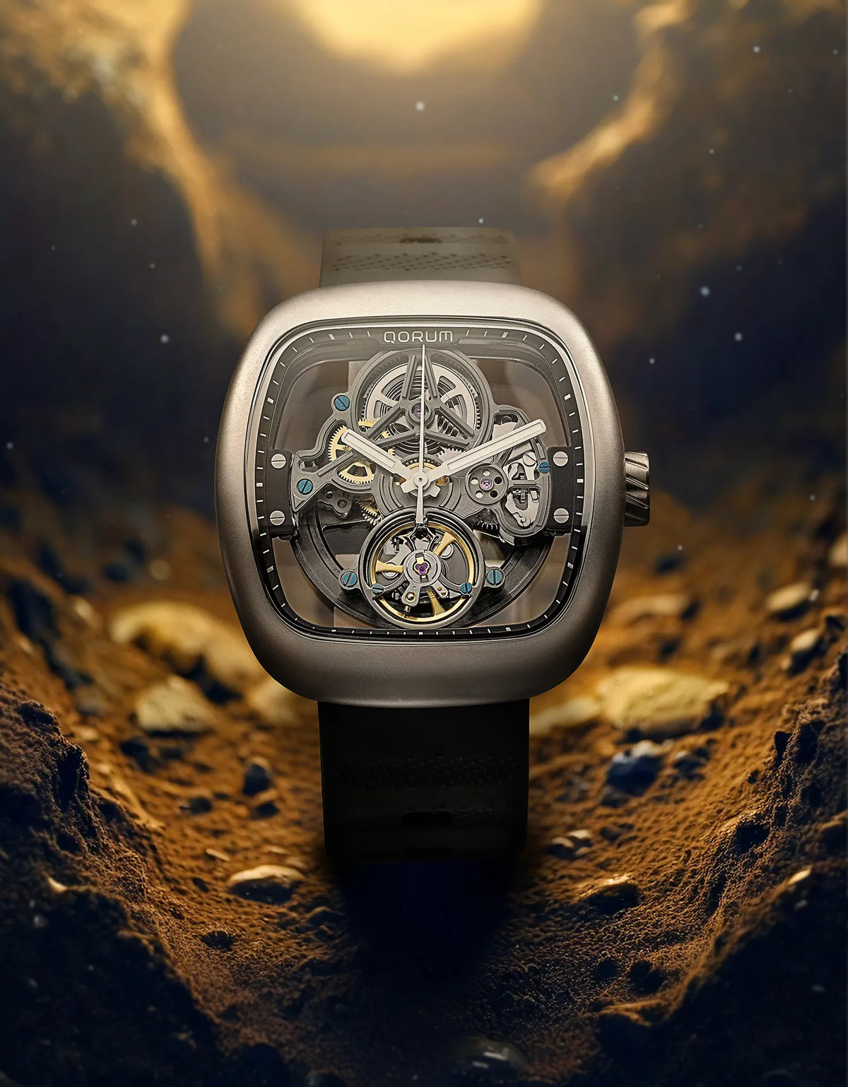 Equinox Black Dial Carbon Case Skeleton Watch