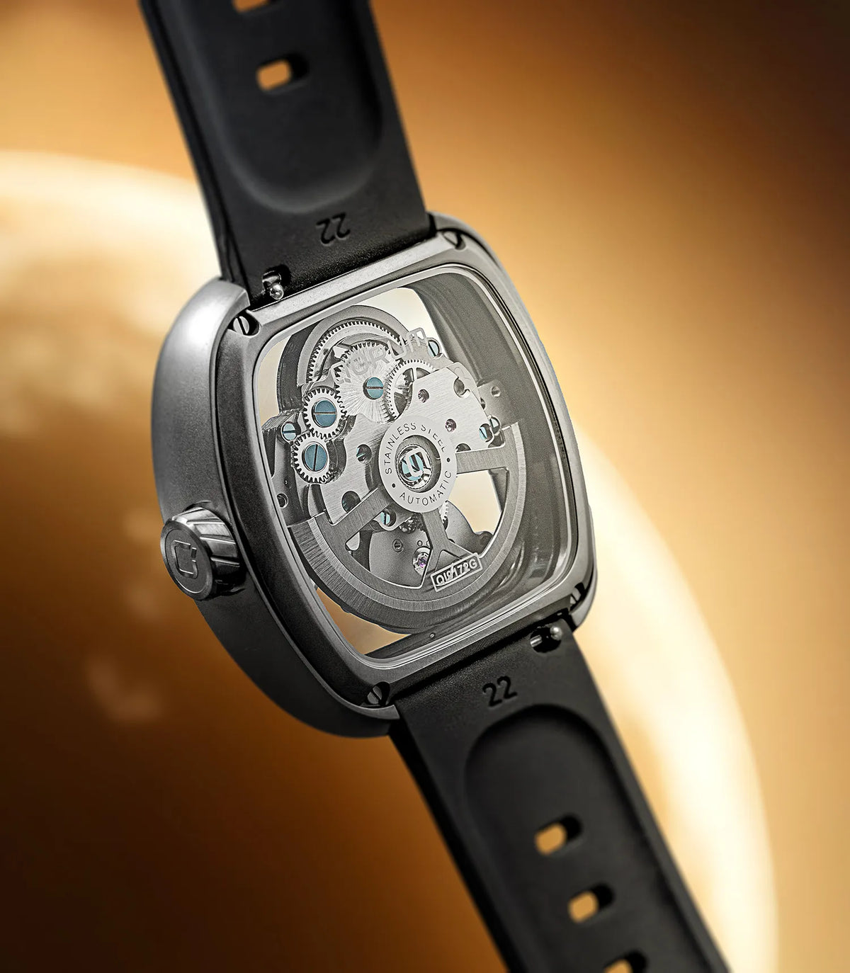 Equinox Black Dial Carbon Case Skeleton Watch