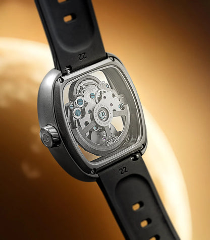 Equinox Black Dial Carbon Case Skeleton Watch