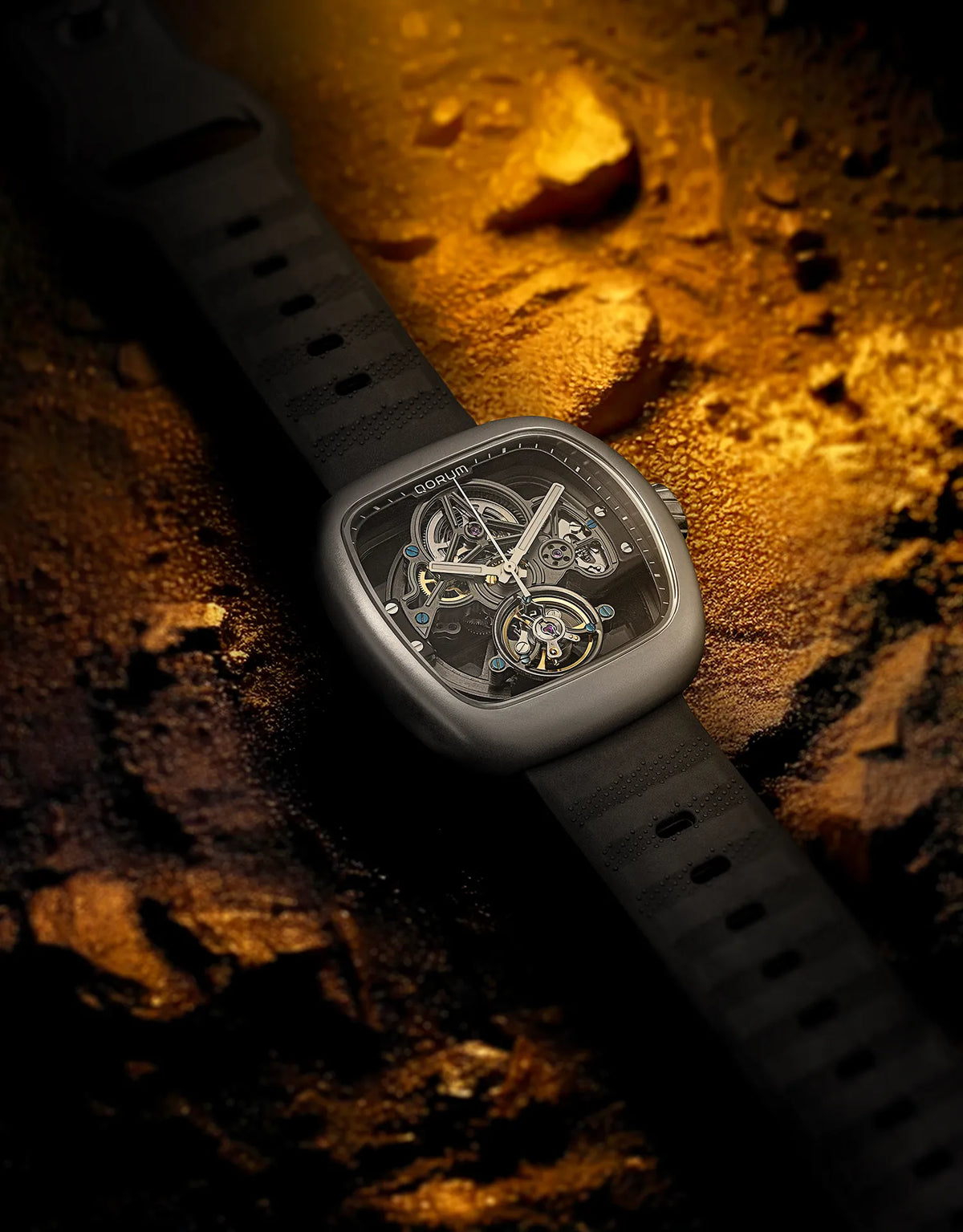 Equinox Black Dial Carbon Case Skeleton Watch