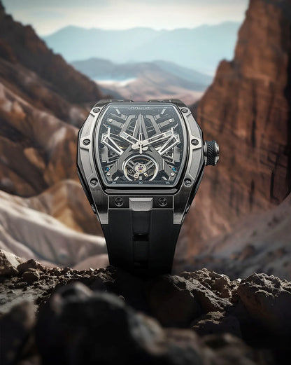 Equinox Men's Automatic Skeleton Watch, Silver on Black