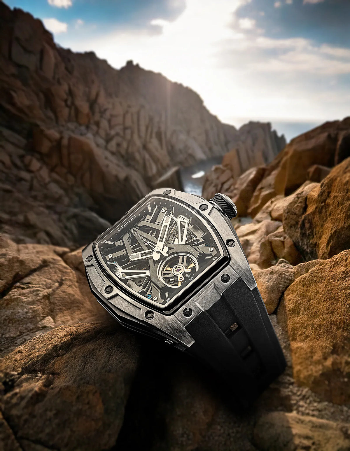 Equinox Men's Automatic Skeleton Watch, Silver on Black
