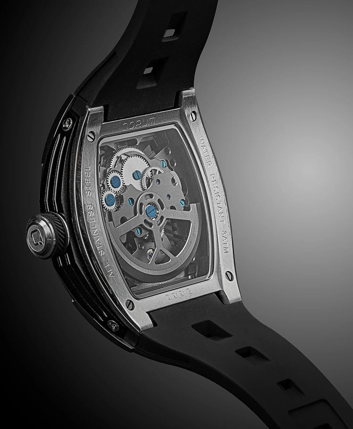 Equinox Men's Automatic Skeleton Watch, Silver on Black