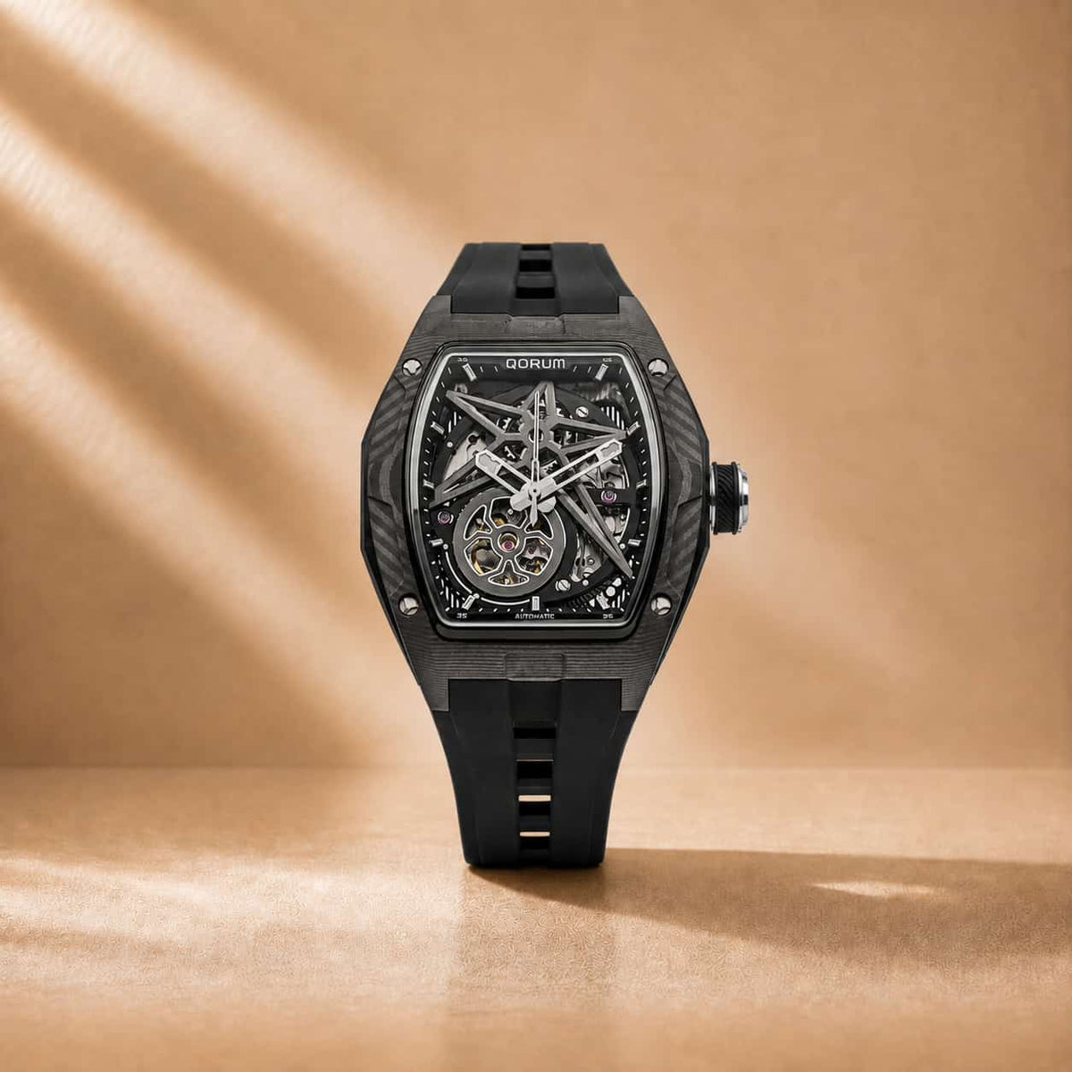 Equinox Black Dial Chrome Skeleton Watch
