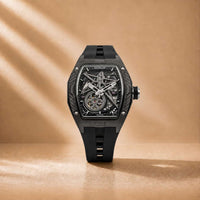 Equinox Black Dial Chrome Skeleton Watch