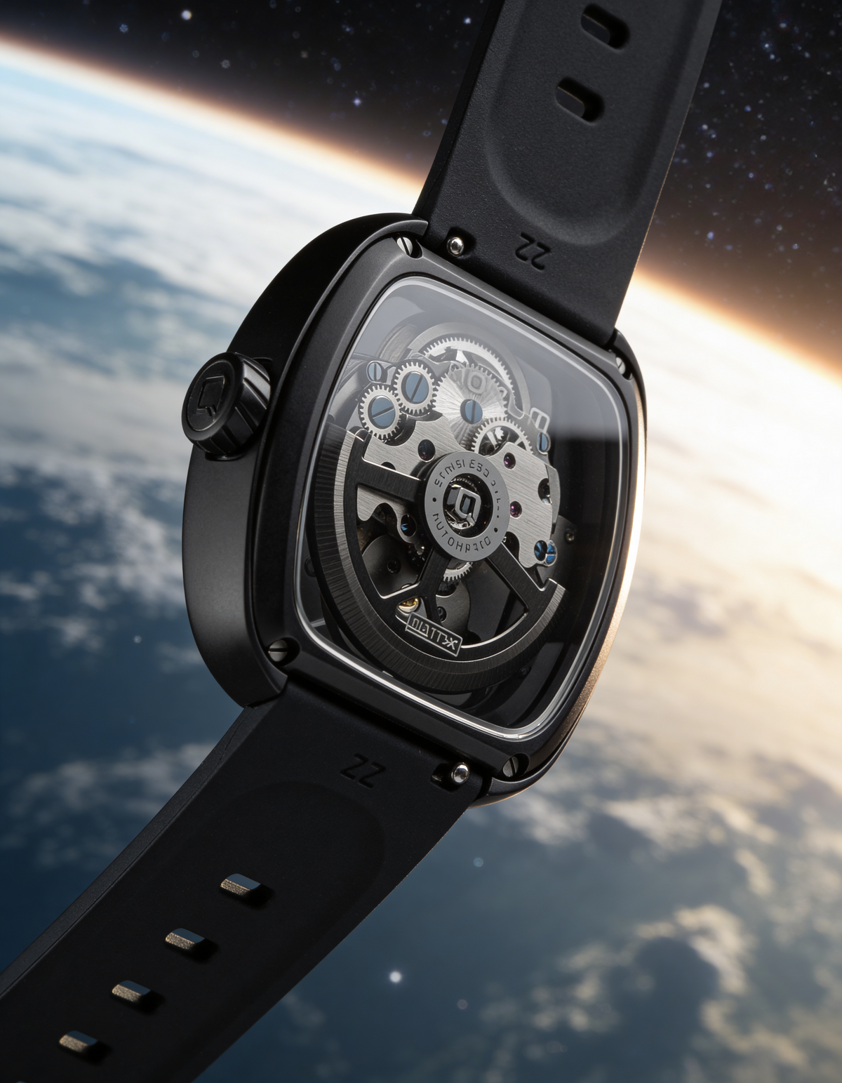 Equinox Black Dial Square Case Skeleton Watch