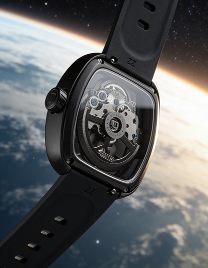 Equinox Black Dial Square Case Skeleton Watch