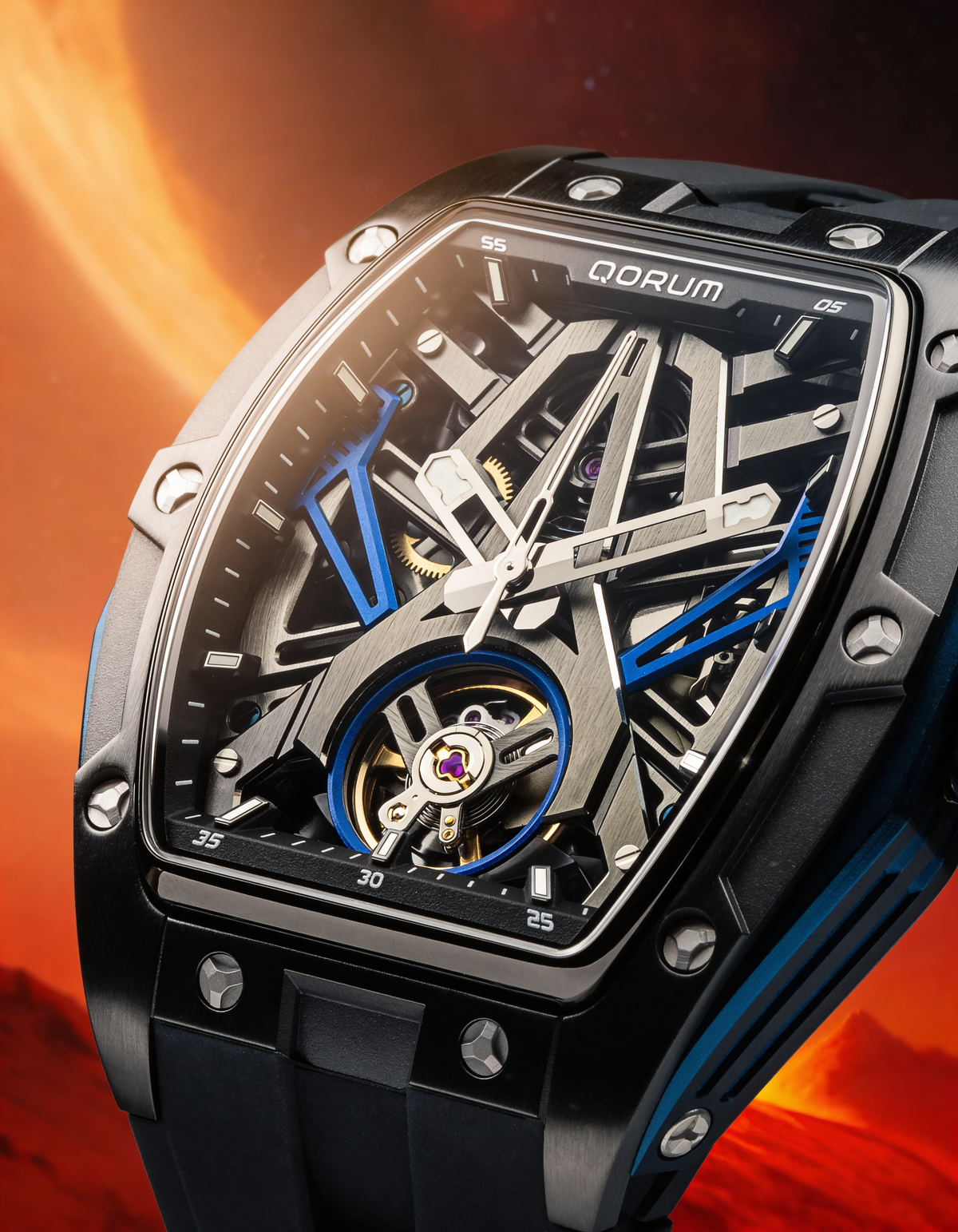 Equinox Black Dial Blue Silicon Skeleton Watch
