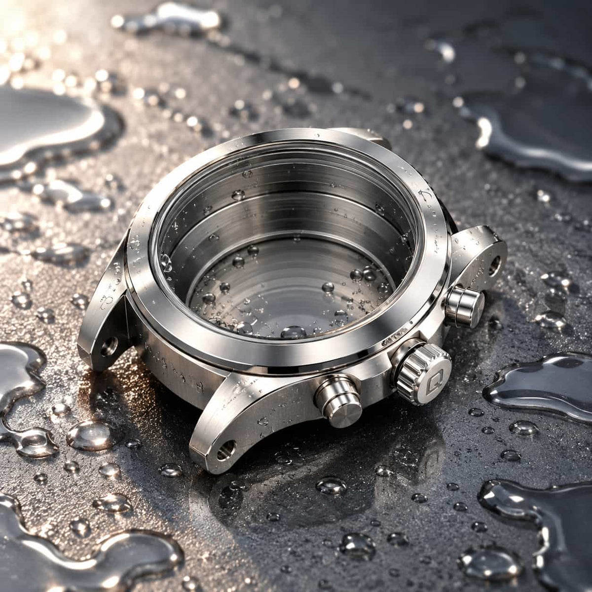 Water-Resistant Chronograph Case Macro