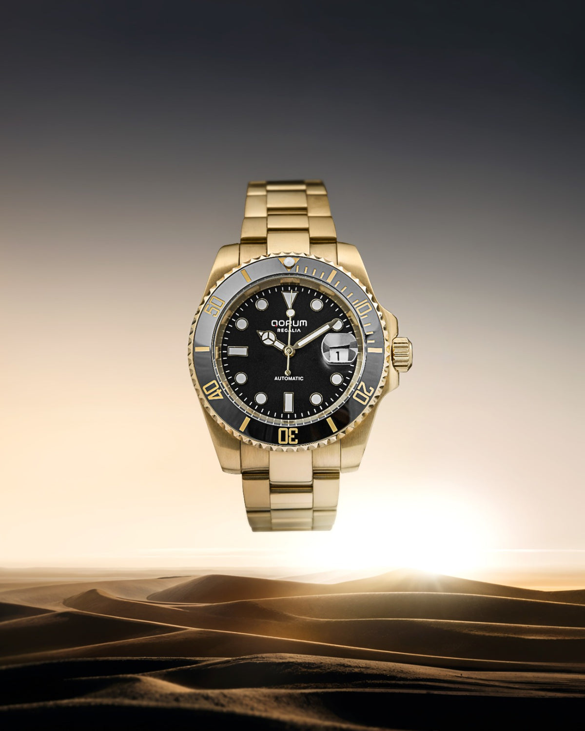 Regalia Black Dial Gold Steel Automatic Watch