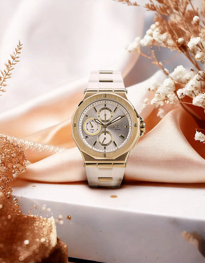 Evara White Dial Gold Watch