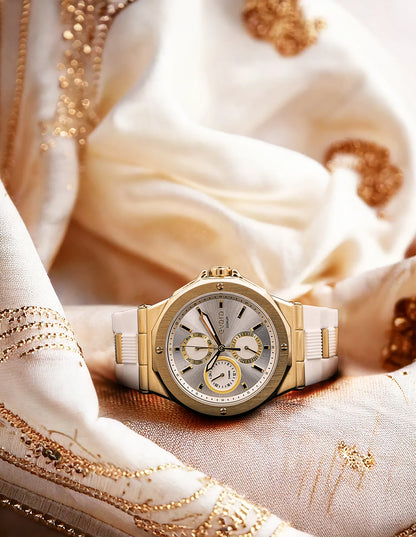 Evara White Dial Gold Watch