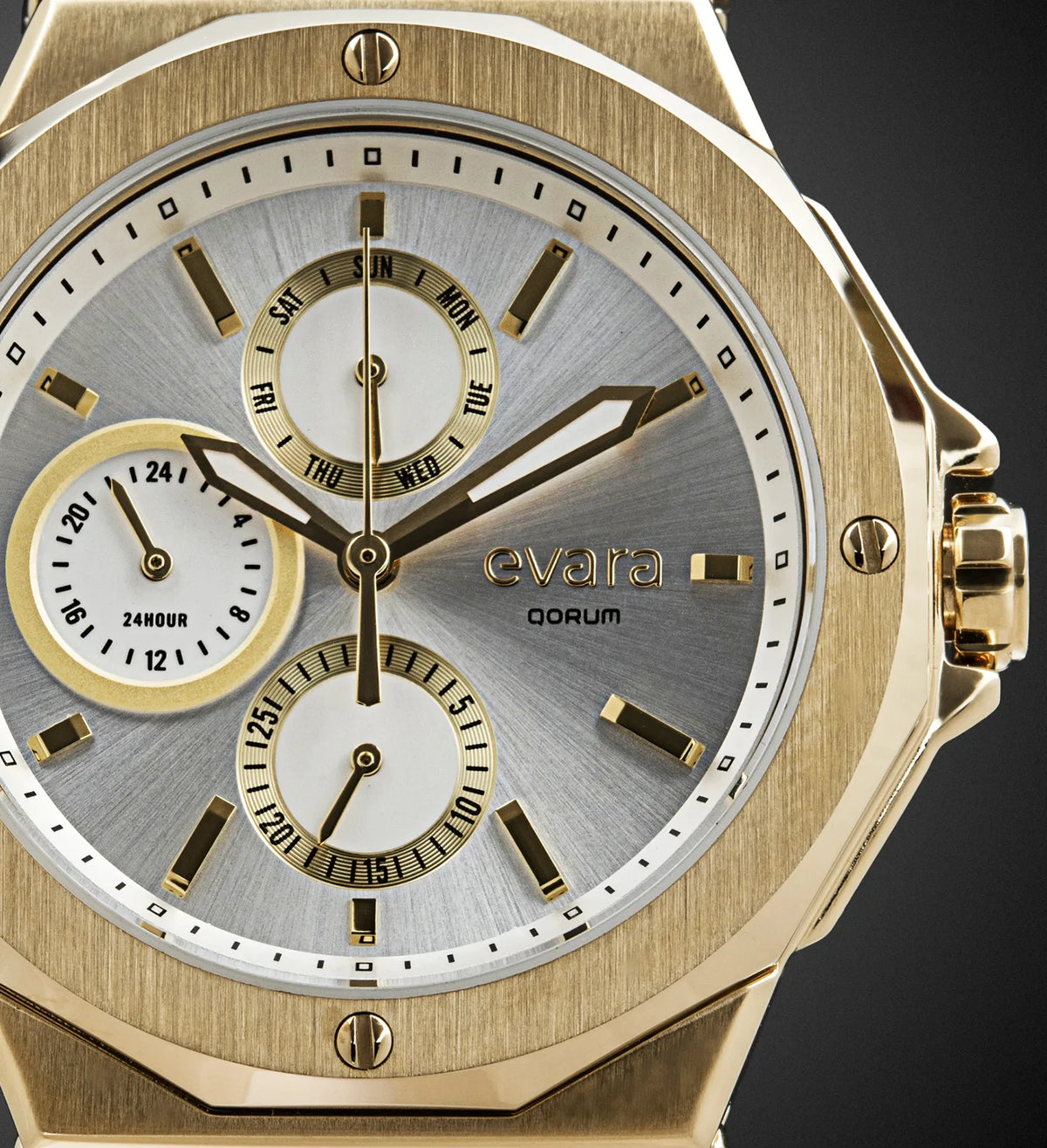 Evara White Dial Gold Watch