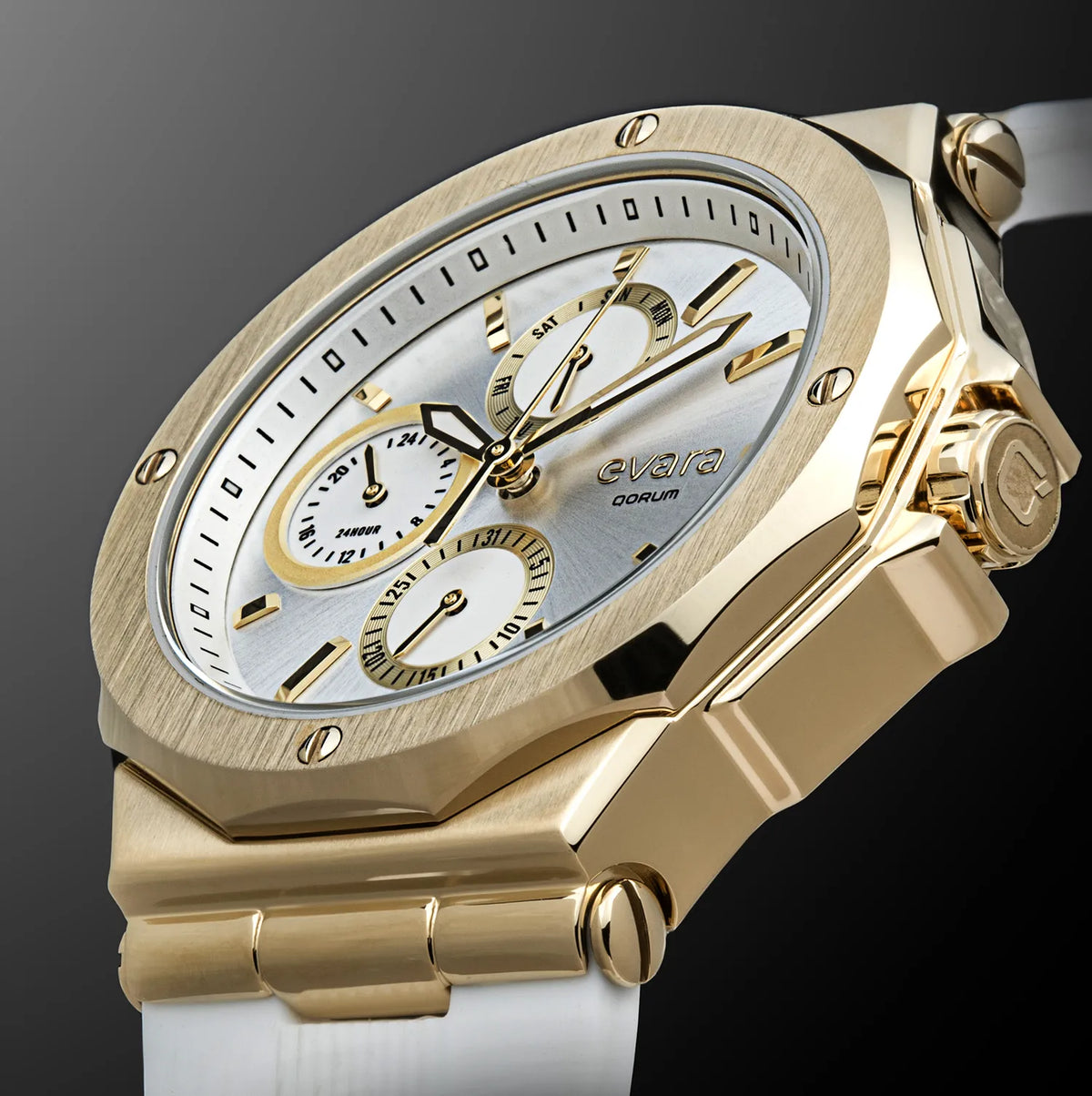 Evara White Dial Gold Watch