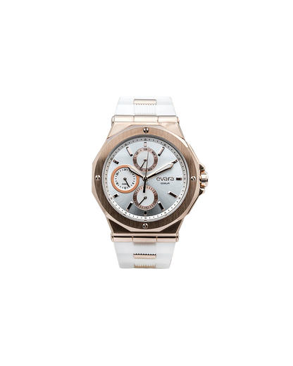 Evara White Dial Rose Gold Watch