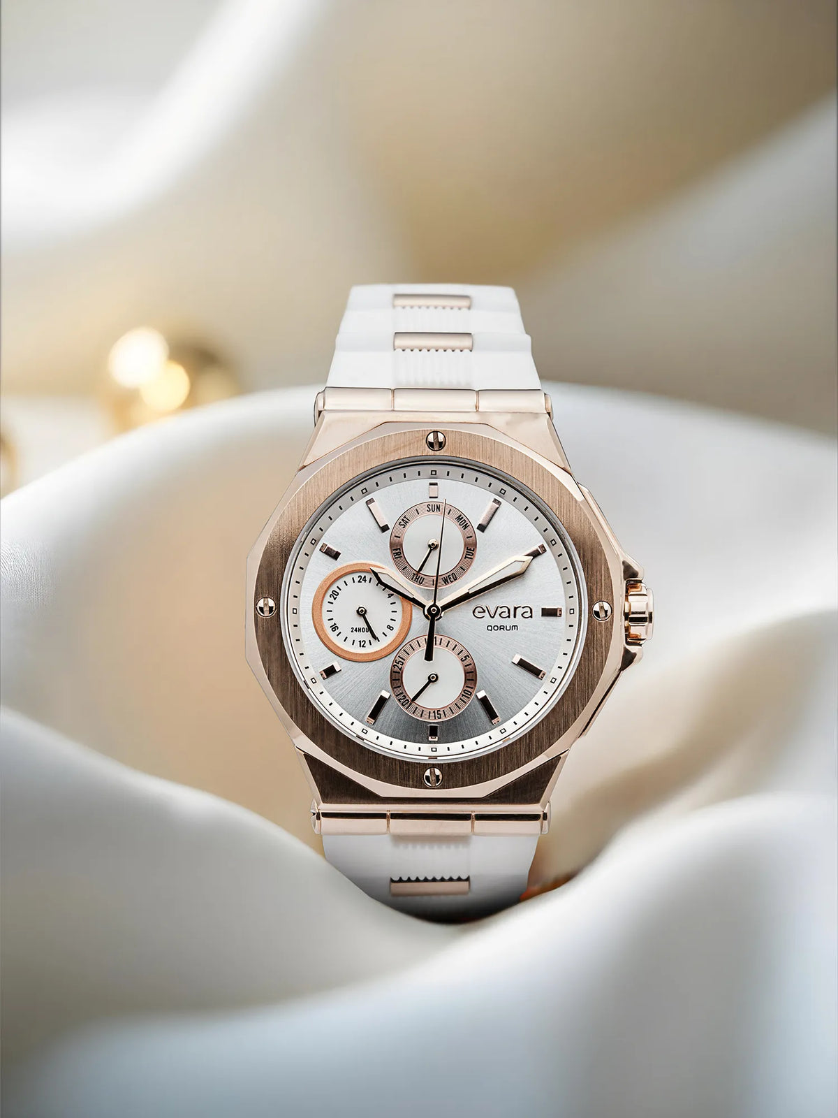 Evara White Dial Rose Gold Watch