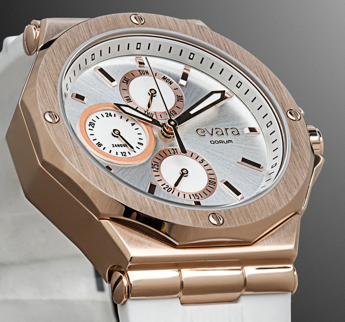 Evara White Dial Rose Gold Watch