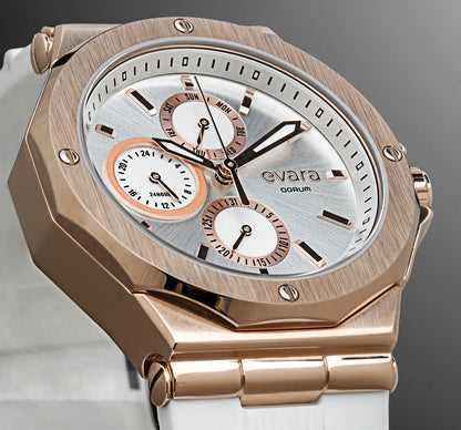 Evara White Dial Rose Gold Watch
