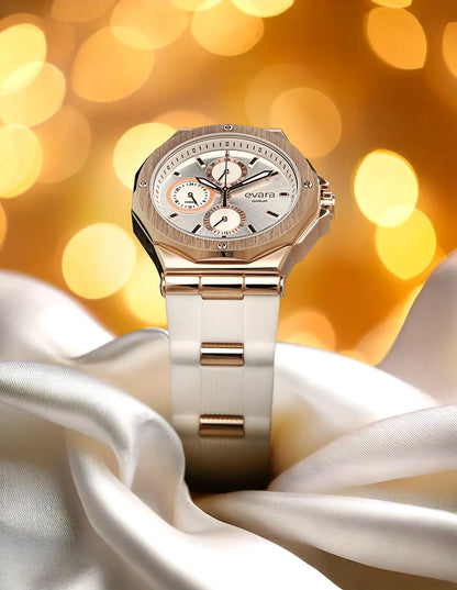 Evara White Dial Rose Gold Watch