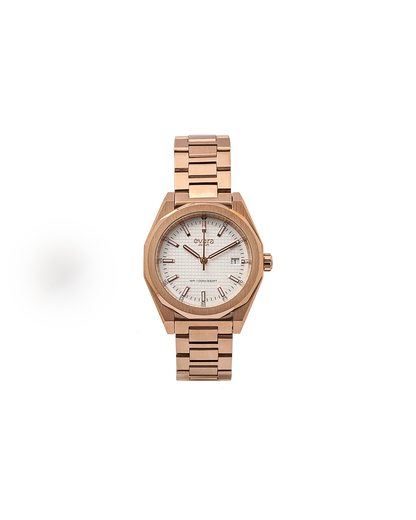 Evara White Dial Date Rose Gold Watch