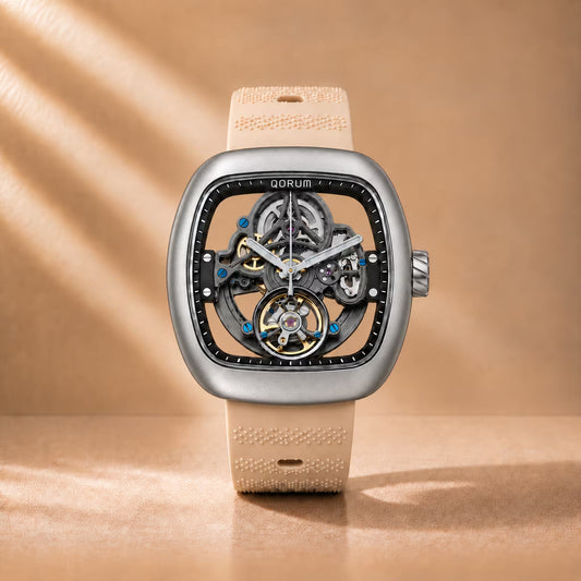 Equinox Men's Square Skeleton Watch, Carbon and Off White