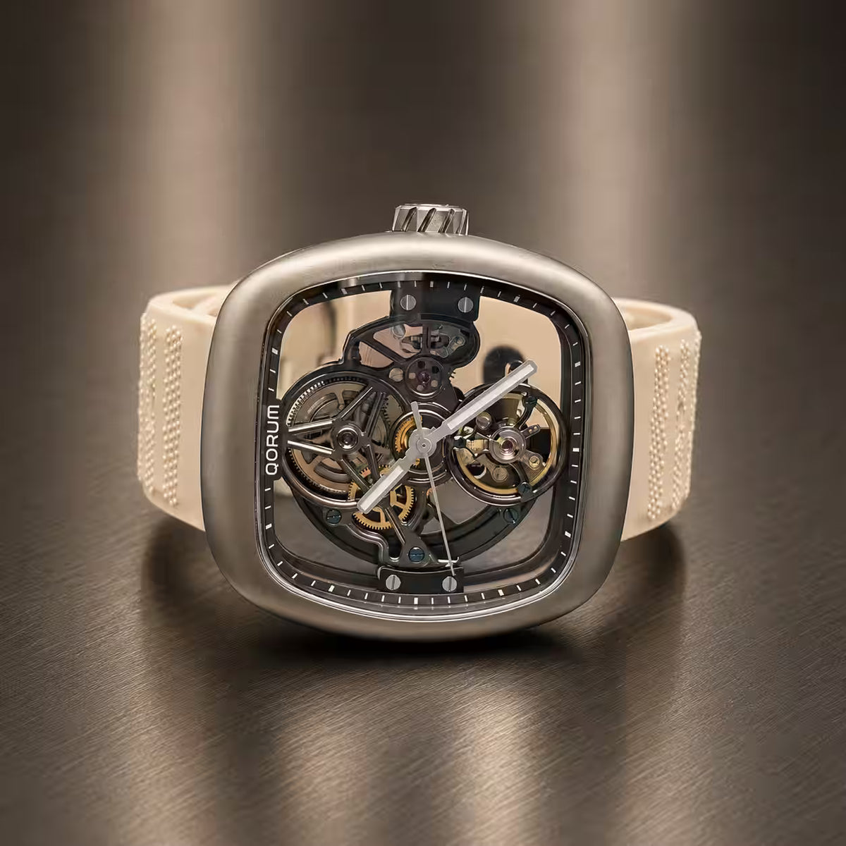 Equinox Men's Square Skeleton Watch, Carbon and Off White