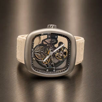 Equinox Men's Square Skeleton Watch, Carbon and Off White