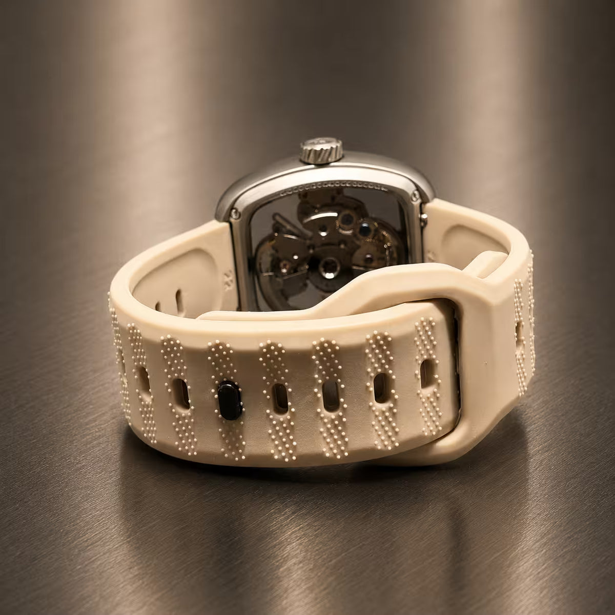 Equinox Men's Square Skeleton Watch, Carbon and Off White