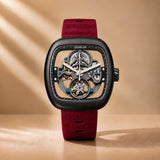 Equinox Black Dial Square Case Skeleton Watch