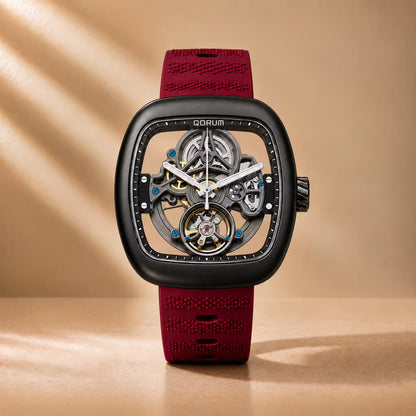 Equinox Black Dial Square Case Skeleton Watch