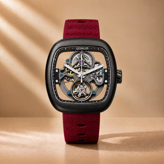 Equinox Black Dial Square Case Skeleton Watch