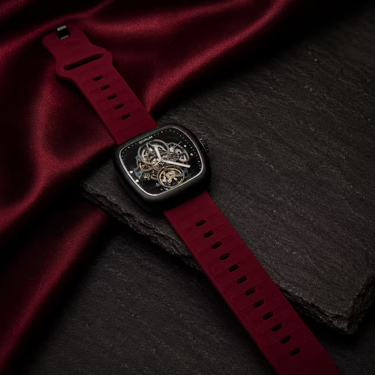 Equinox Black Dial Square Case Skeleton Watch