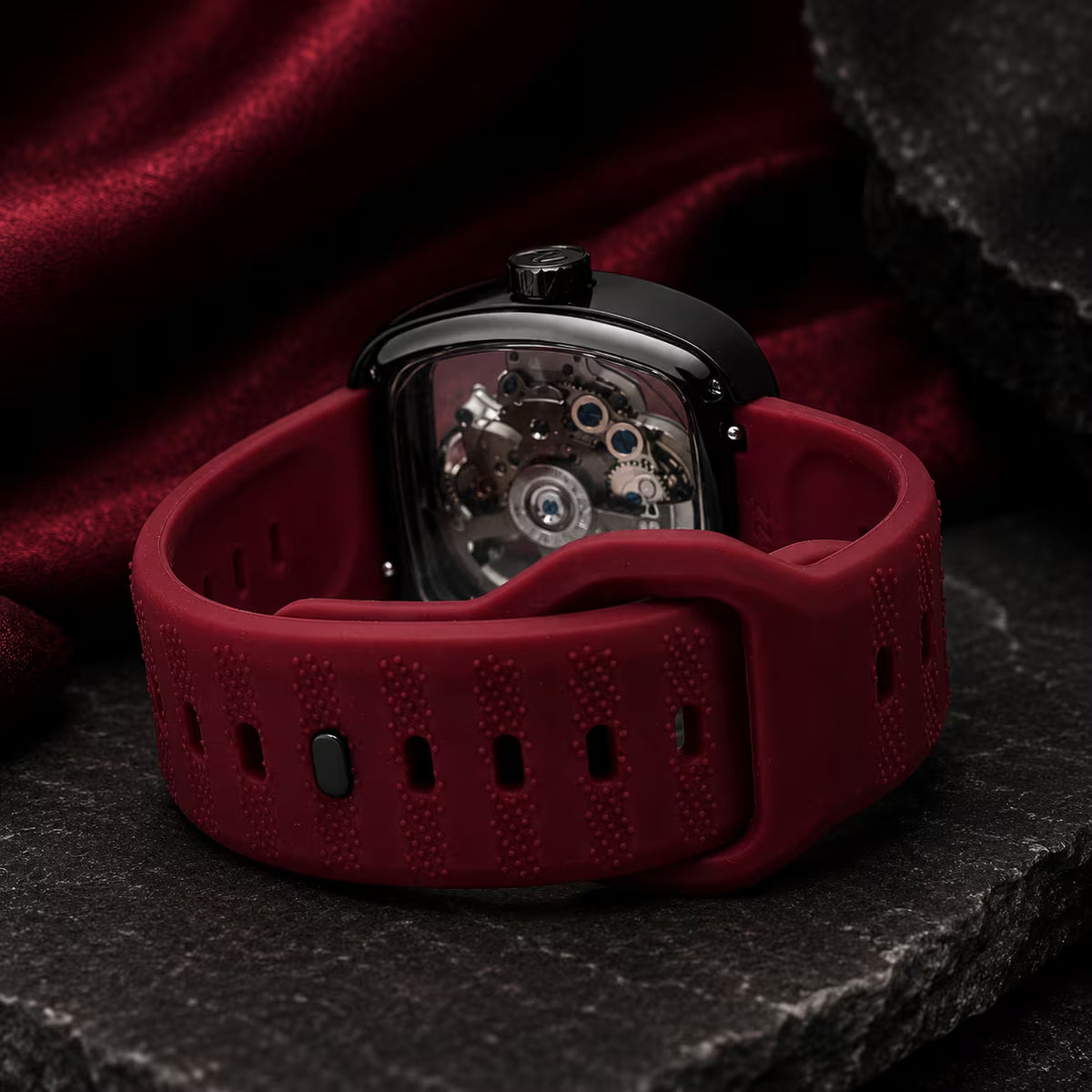 Equinox Black Dial Square Case Skeleton Watch