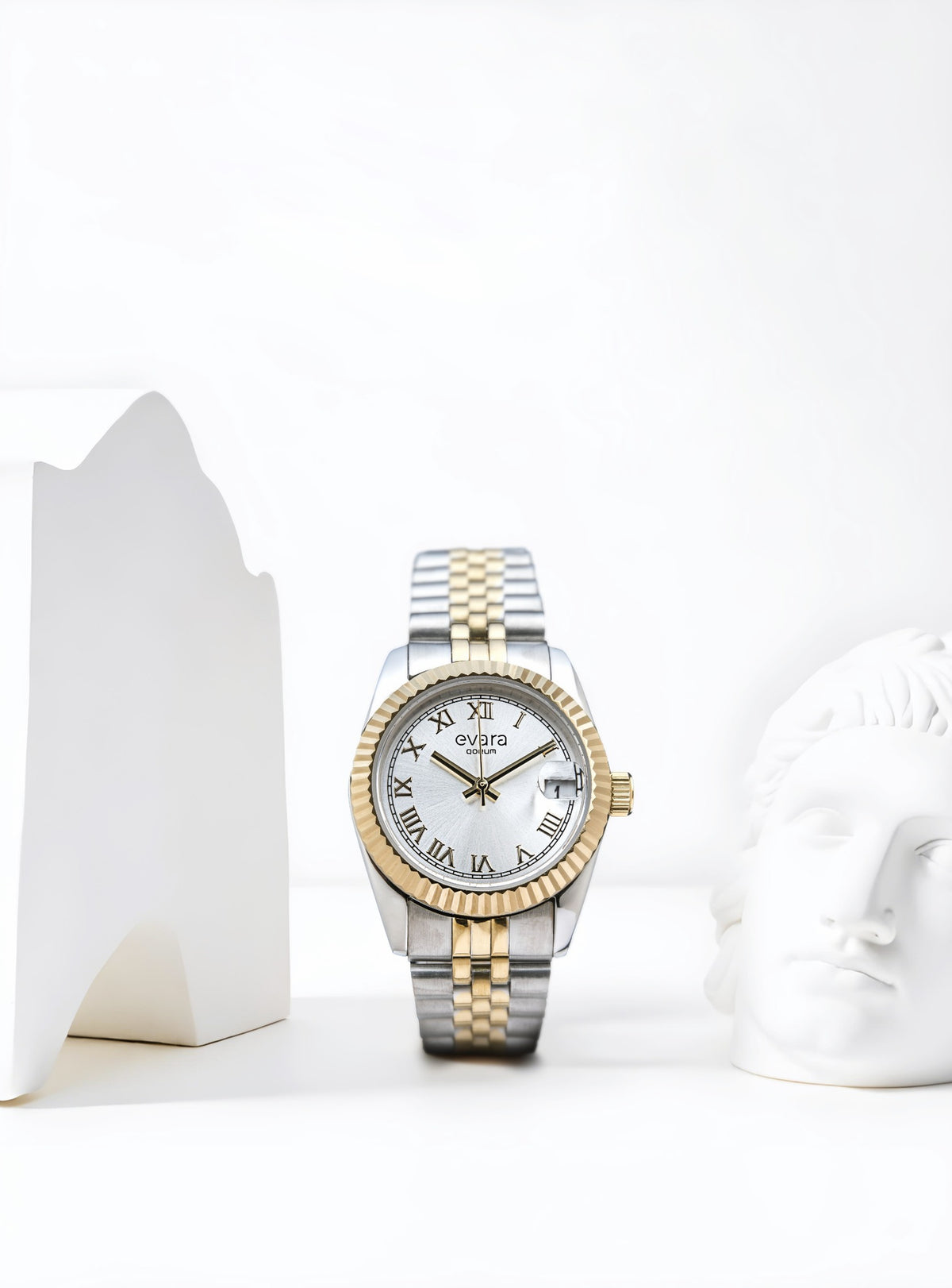 Evara Gold Two-Tone Silver Dial Watch 