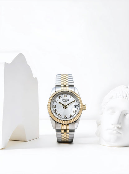 Evara Gold Two-Tone Silver Dial Watch 