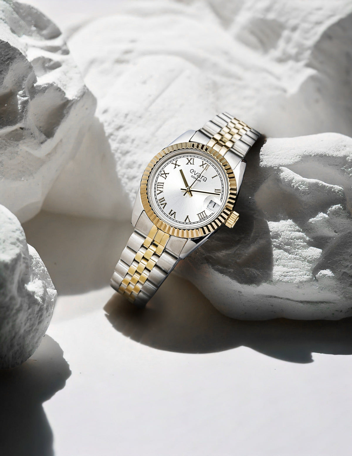 Evara Gold Two-Tone Silver Dial Watch 